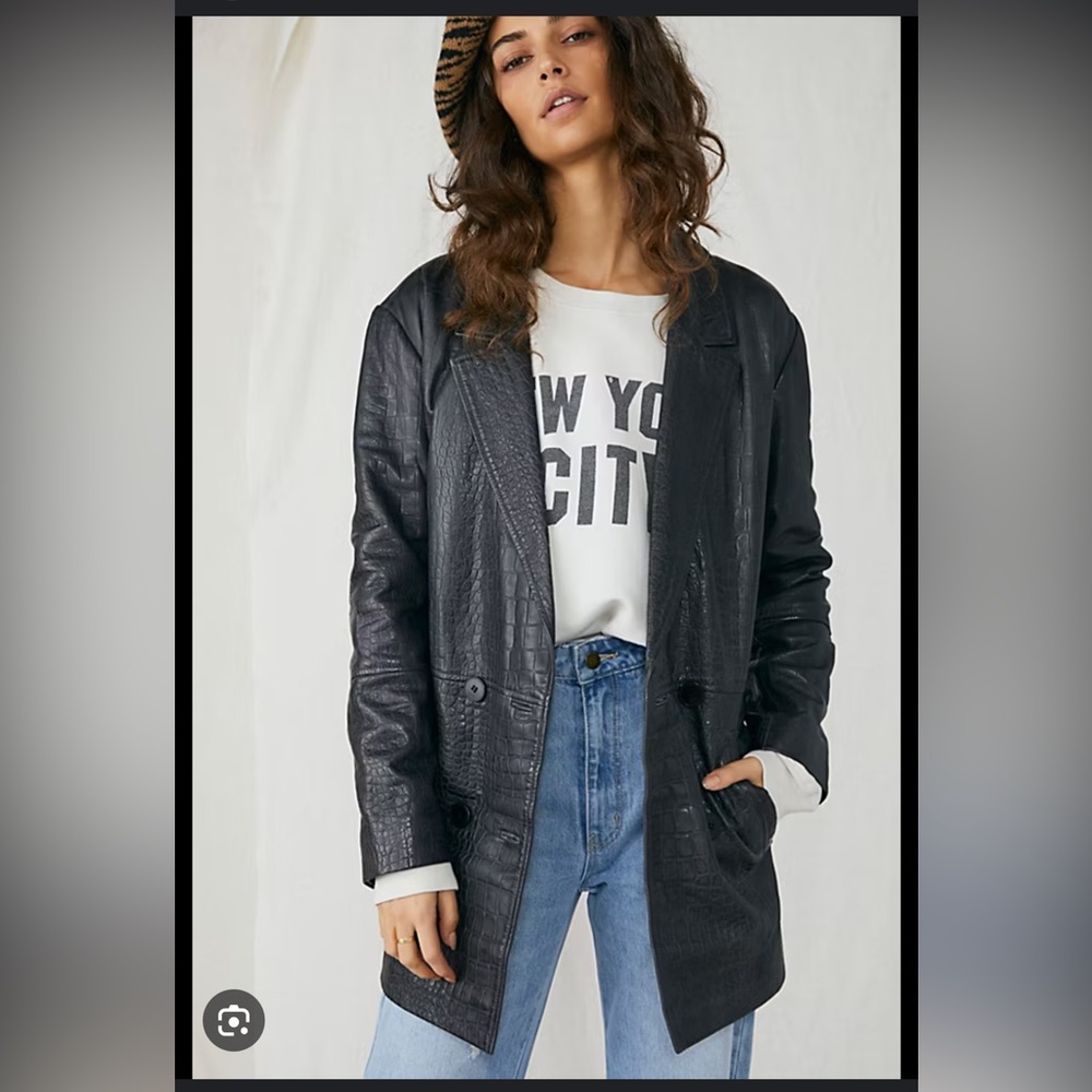 Free People Dare Me Croc Leather Blazer